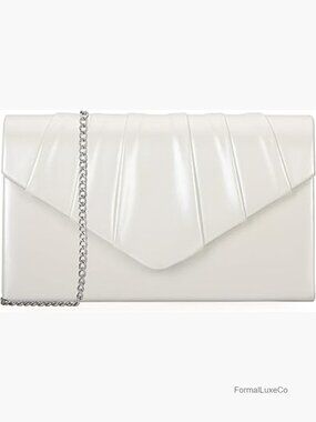 Evening Clutch Purse - Metallic PU Leather Pleated Flap Envelope Handbag